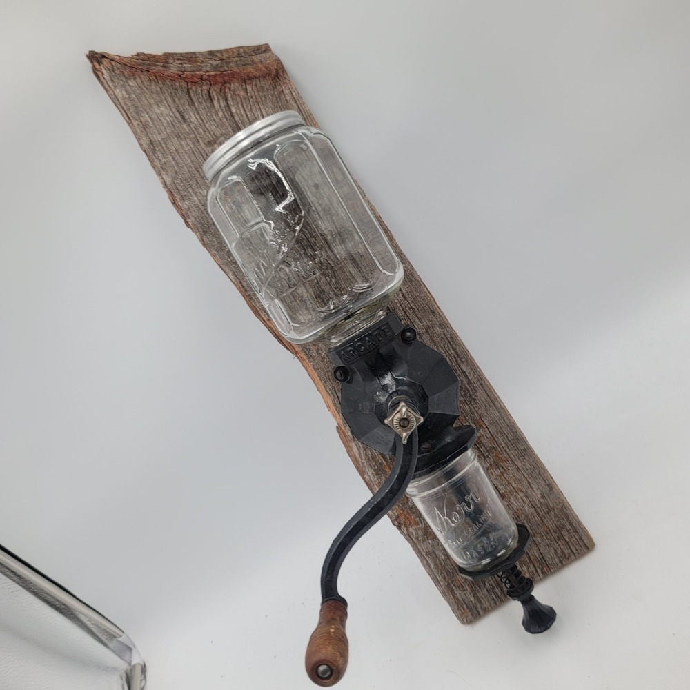 Arcade Crystal No 4 Wall Mount Coffee Grinder Cast Iron Rustic Wood Farmhouse